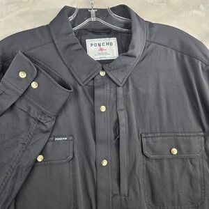 PONCHO Mens 2XL Black Regular Fit Long Sleeve Shirt Magnetic Pockets